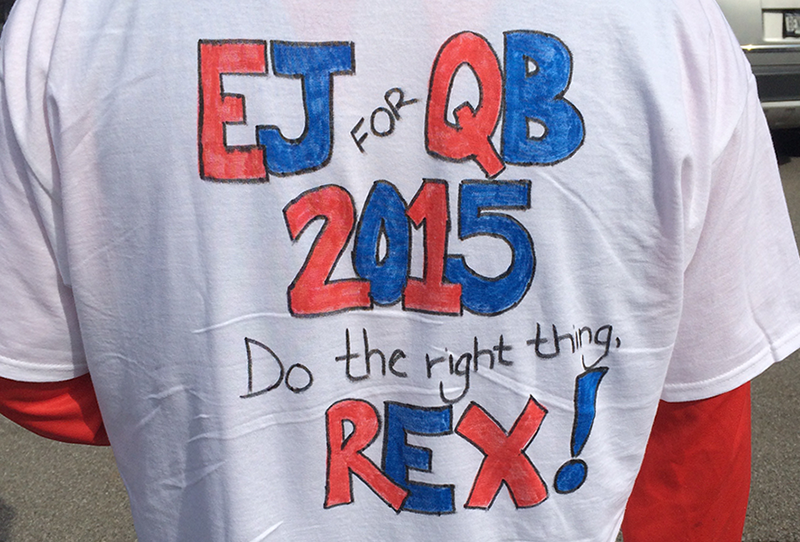 Justin Roberts of Bradford Pa. had a message for coach Rex Ryan on his shirt