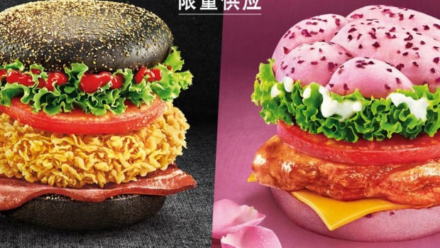 KFC has released a ‘black diamond bacon spicy chicken leg burger’ and ‘rose cheese chicken leg roasted burger’ in China