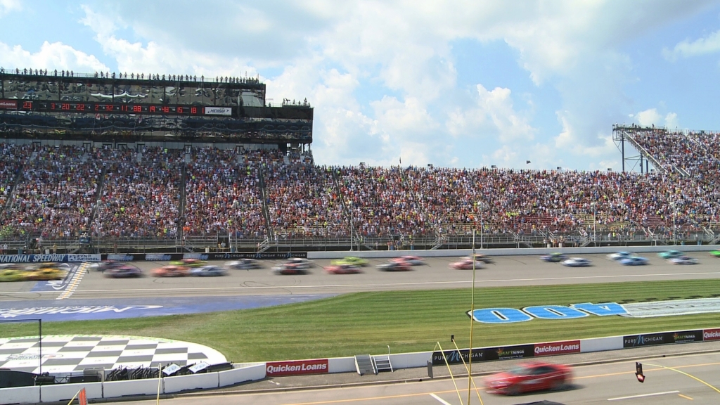 Temperatures got up in the mid-80s at Michigan International Speedway but the grandstands were still crowded with fans