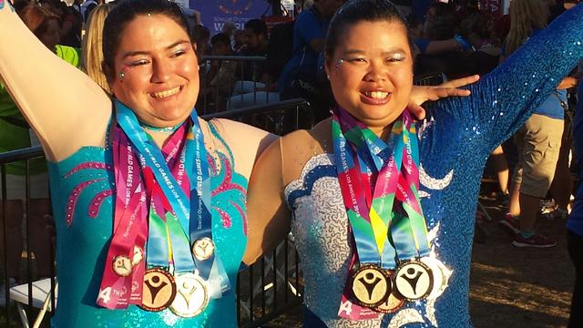 From left to right,rhythmic gymnasts Rebecca Amador and Jeannie Garriss both of Albuquerque represented New Mexico in the World Games for Special Olympics held in July and August in Los Angeles