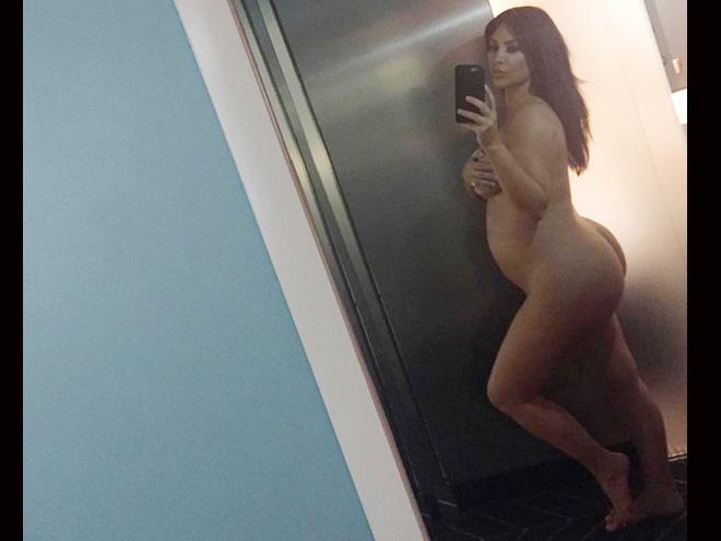 Nude Kim Kardashian flaunts big baby bump