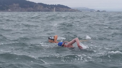 Kimberly Chambers on her way to being the first woman to swim the 50km stretch of water