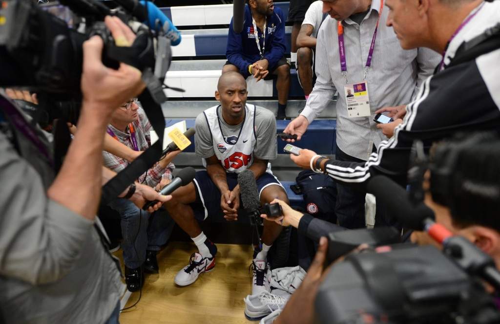 Kobe Bryant being interviewed at the 2012 Olympic Games in London.		TIMOTHY A. CLARY  AFP  Getty Images