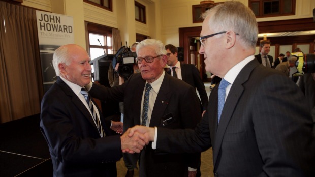 Former Menzies minister Tom Hughes who gave the Sir Garfield Barwick address in 2011 with former Liberal prime minister John Howard and his son-in-law Communications Minister Malcolm Turnbull