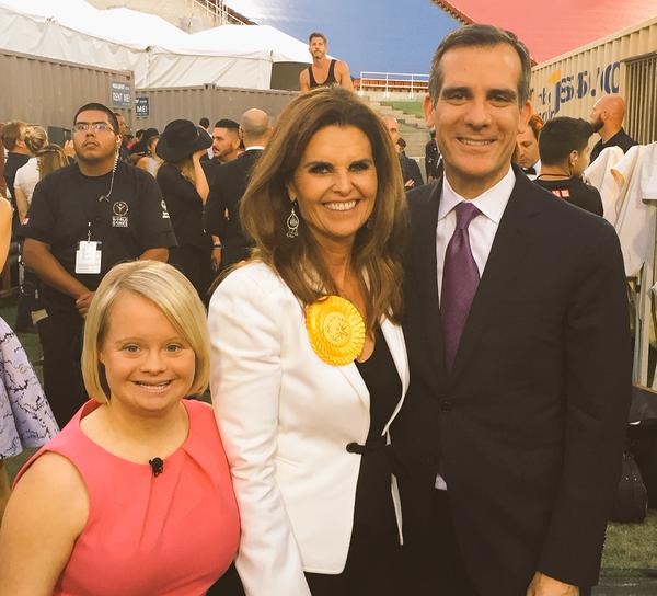 Lauren Potter Maria Shriver and LA Mayor Eric Garcetti at the very successful Special Olympics World Games that were just held in LA  LA Mayor's Office