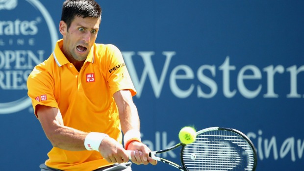 World No 1 Novak Djokovic hits a return to David Goffin during his 62 26 63 win at the Cincinnati Masters