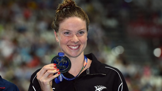 Lauren Boyle flashes a smile after claiming silver in the 1500m freestyle final at the world champs in Russia