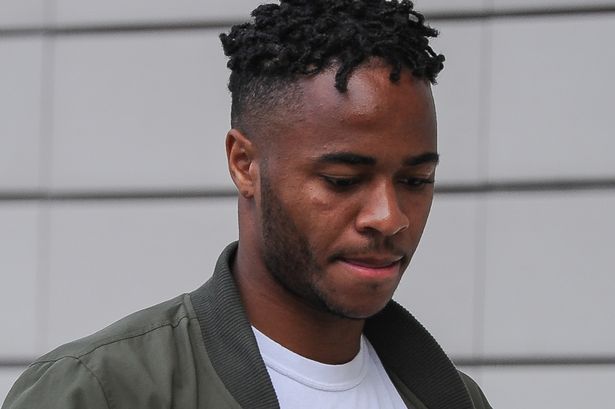 Raheem Sterling seen arriving on his glider at The Lowry Hotel in Salford