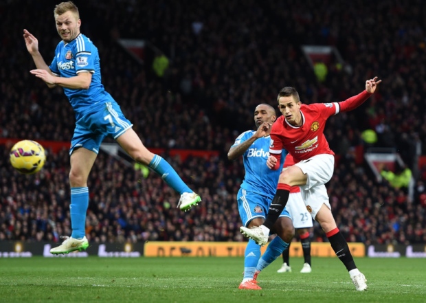 Manchester United's Adnan Januzaj has a shot on goal against Suinderland last season