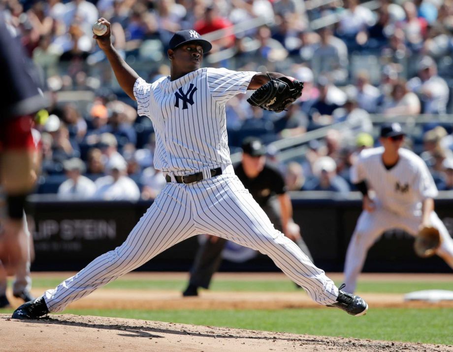 New York Yankees pitcher Luis Severino delivers against the Cleveland Indians during the second inning of a baseball game