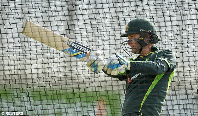 Michael Clarke plays a shot during a nets session at Trent Bridge ahead of the fourth Ashes Test