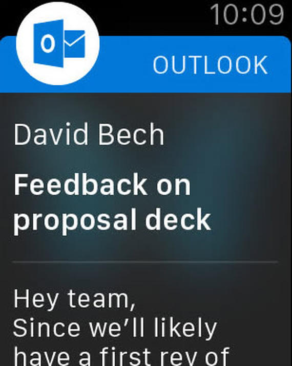 Microsoft has ported its Outlook app to the Apple Watch.               Microsoft