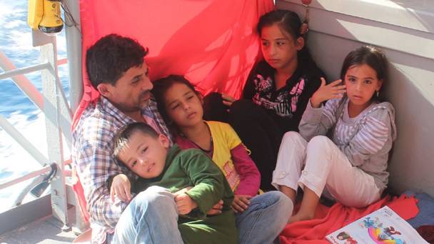 Migrants aboard the the Irish Navy vessel Le Niamh enroute to Palermo Sicily