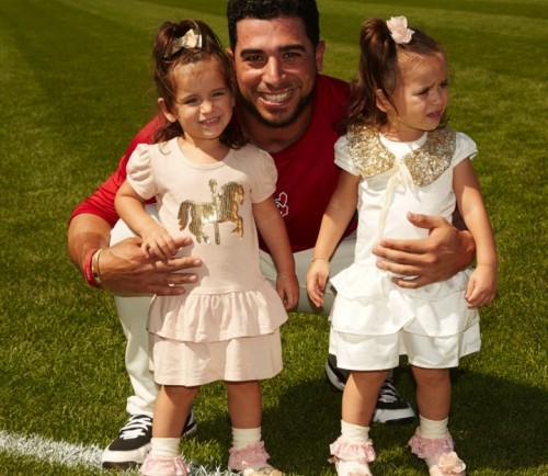 Indians Mike Aviles with 3yo Adriana and Maiya