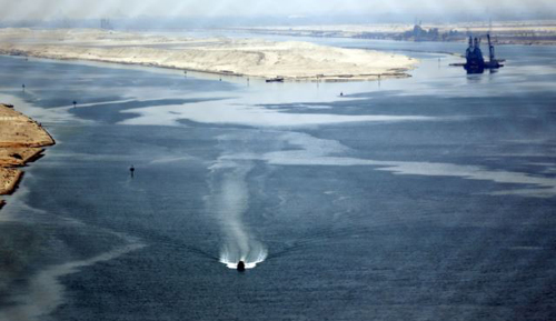 A general view of the Suez Canal is seen from al-Salam