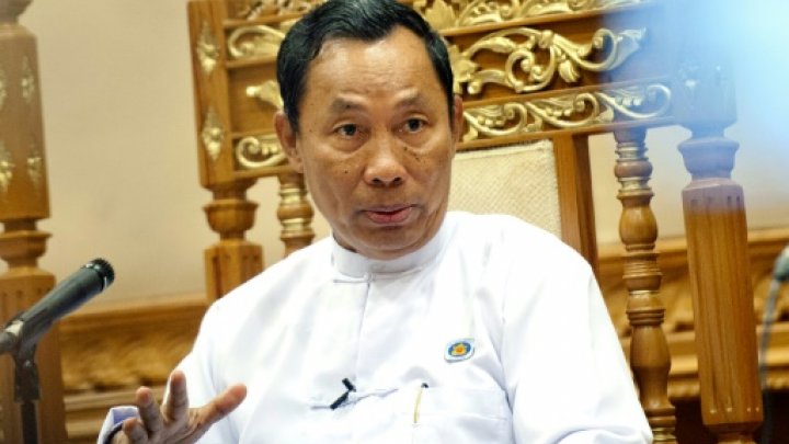 Myanmar's parliamentary speaker Shwe Mann speaks to the media during a press conference in Naypyidaw in February 2015.- AFP