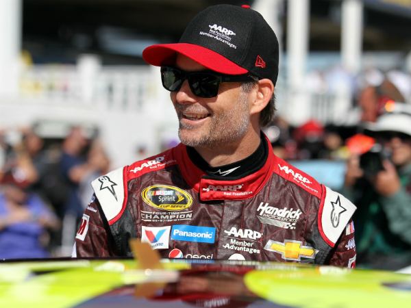 Jeff Gordon watches some of the qualifying at Pocono Raceway