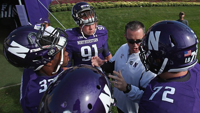 Northwestern football players gather during practice at the University of Wisconsin Parkside campus on Monday Aug. 17 2015 in Kenosha Wi. The National Labor Relations Board on Monday overturned a historic ruling that gave Northwestern University footb