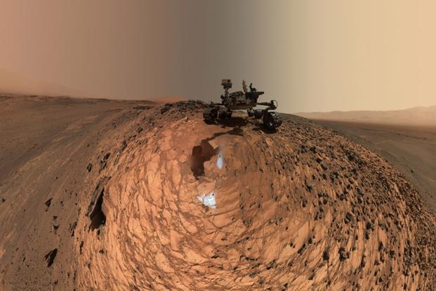 This lowangle selfie of the Curiosity rover shows the vehicle at the Marias Pass on Mars where it reached down to drill into a rock target called ‘Buckskin