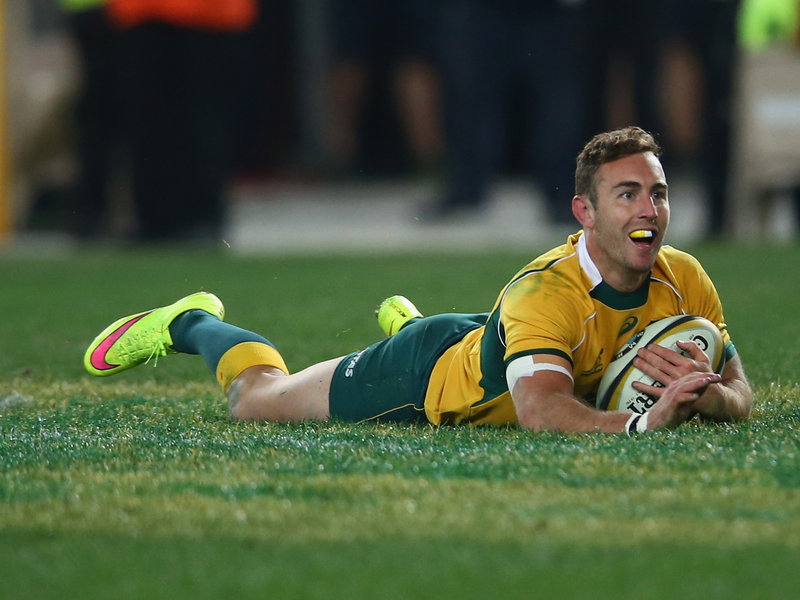 Nic White scores his try for the Wallabies