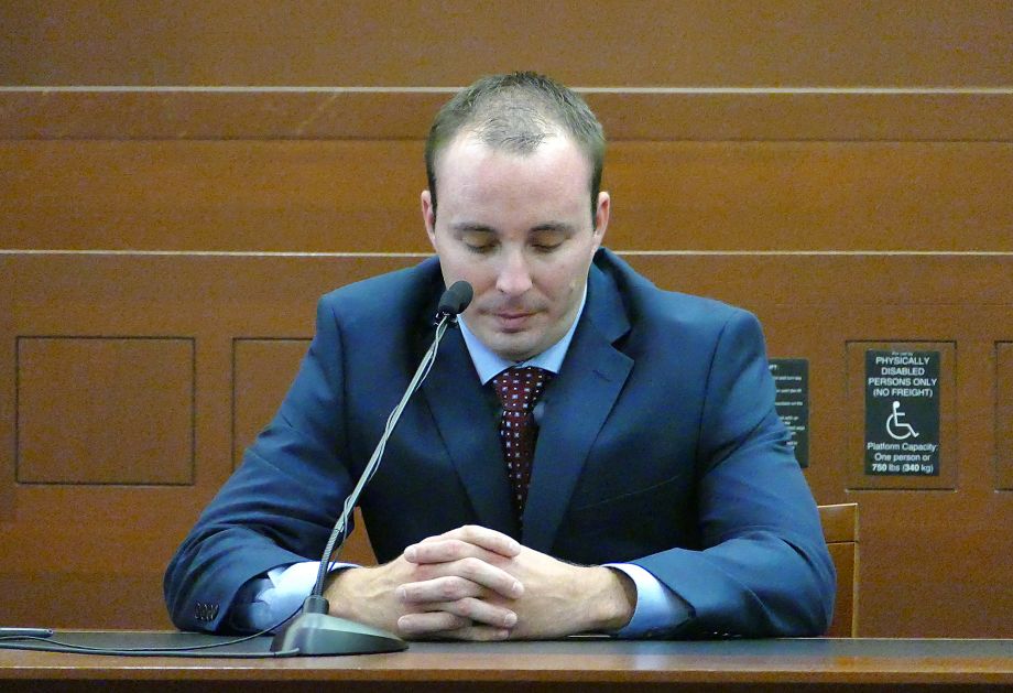 Charlotte-Mecklenburg police Officer Randall Kerrick testifies during his voluntary manslaughter trial Thursday Aug. 13 2015 in Charlotte N.C. Kerrick charged in the shooting death of an unarmed black man has testified in his own defense Thursday