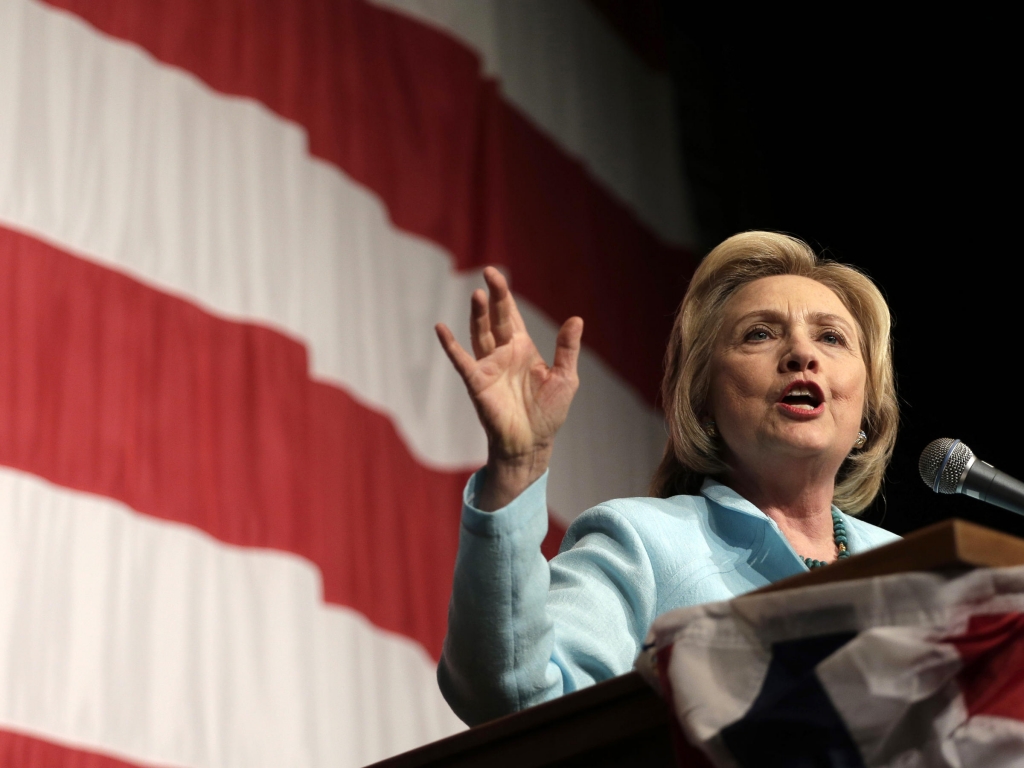 Democratic presidential candidate Hillary Clinton speaks at the at the Iowa Democratic Wing Ding at the Surf Ballroom on Friday. Appearing at the Iowa State Fair on Saturday she said the controversy over her emails was the'usual politics