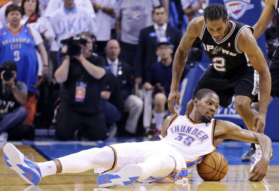 The last time the Spurs and Oklahoma City met with something on the
line the Spurs beat the Thunder in Game 6 of the Western Conference
finals in an overtime thriller. In that game OKC's last chance ended
with Kevin Durant slipping and losing the