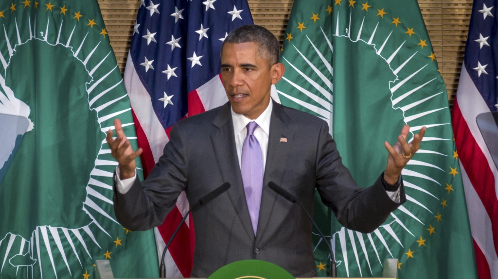 President Obama speaks in Ethiopia. While there he noted that in the U.S. presidents can't run for more than two terms. But if they could he said he'd win