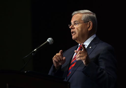 Sen. Bob Menendez addresses a gathering at Seton Hall University Tuesday Aug. 18 2015 in South Orange N.J. New Jersey's senior U.S. senator said that he will vote to disapprove the Iran nuclear agreement and if called upon would vote to override a