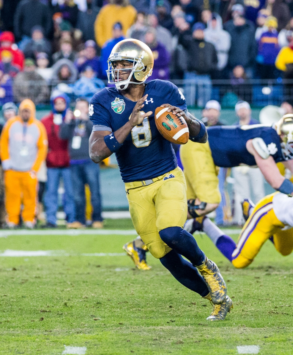 Irish junior quarterback Malik Zaire surveys the field during Notre Dame's 3128 win over LSU in the Franklin American Mortgage Music City Bowl at LP Field in Nashville Tennessee