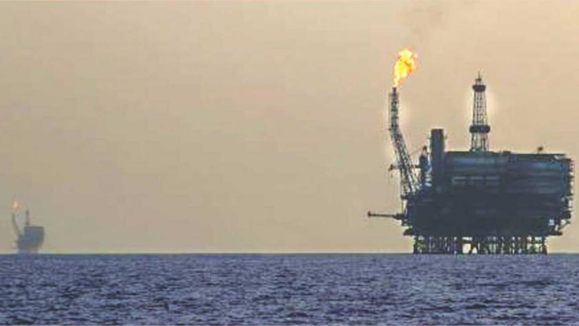 Offshore oil platforms are seen at the Bouri Oil Field off the coast of Libya