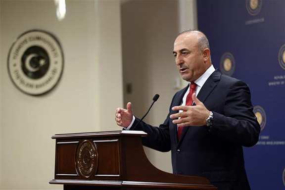 Turkish Foreign Minister Mevlut Cavusoglu gives a press conference in Ankara