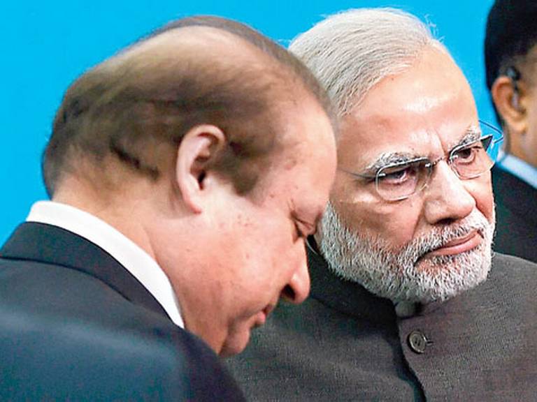 PM Narendra Modi with his Pakistani counterpart Nawaz Sharif at the Shanghai Cooperation Organisation summit in Ufa in Russia