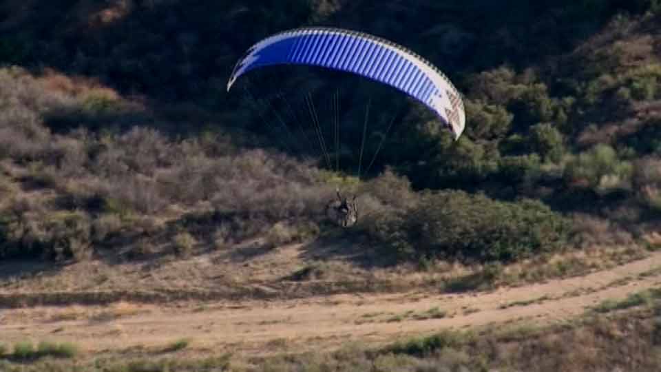 Ron Nagin the paraglider pilot soars near Los Angeles County's Pitchess Detention Center. Jail deputies saw the fly-by and a Los Angeles County Sheriff's helicopter