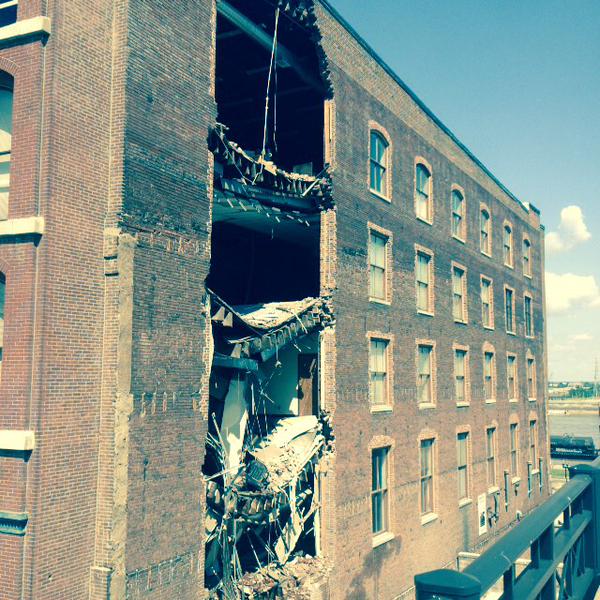 Partial building collapse in Laclede's Landing