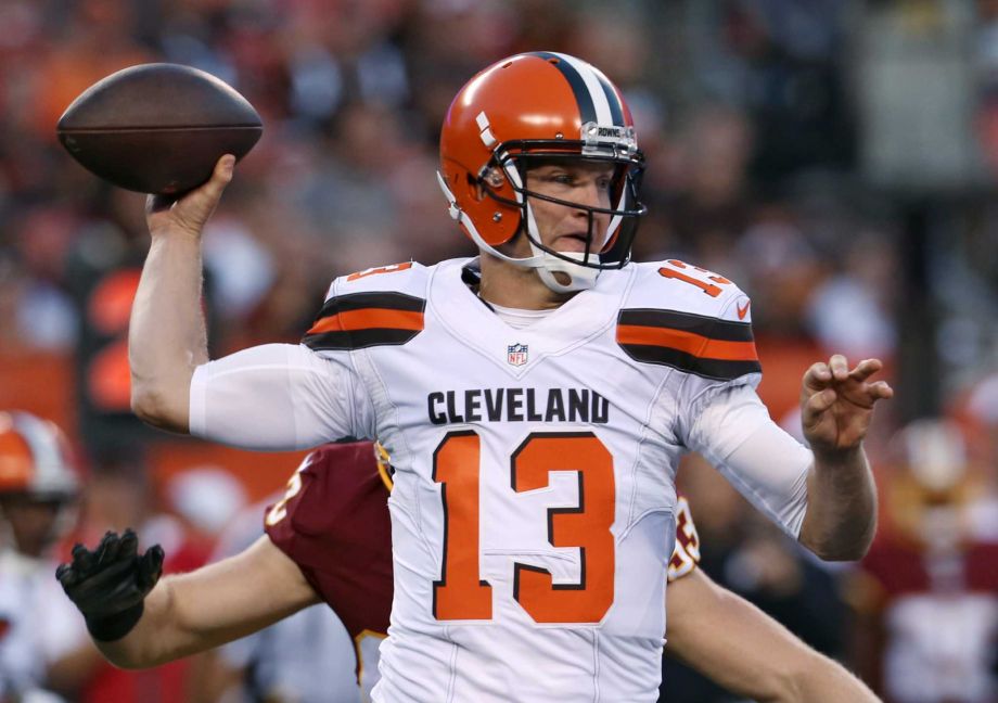 Cleveland Browns quarterback Josh Mc Cown throws during the first quarter of an NFL preseason football game against the Washington Redskins Thursday Aug. 13 2015 in Cleveland