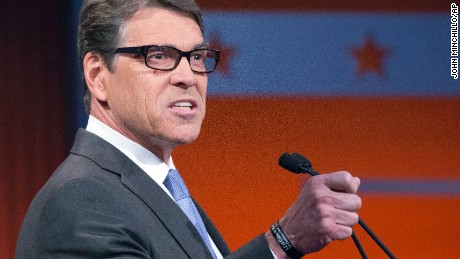 Republican presidential candidate former Texas Gov. Rick Perry speaks during a pre-debate forum at the Quicken Loans Arena Thursday Aug. 6 2015 in Cleveland. Seven of the candidates have not qualified for the prime time debate. (AP