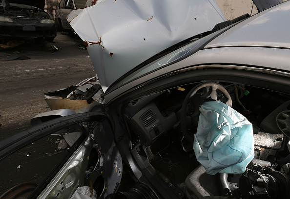 MEDLEY FL- MAY 22 A deployed airbag is seen in a 2001 Honda Accord at the LKQ Pick Your Part salvage yard