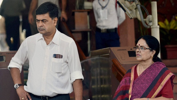 New Delhi Congress MP Girija Vyas and BJP MP R K Singh at Parliament house on the opening day of the monsoon session in New Delhi