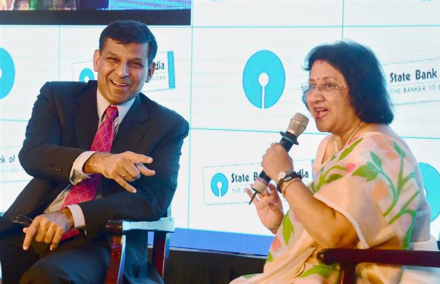 RBI Governor Raghuram Rajan and SBI Chairman Arundhati Bhattacharya during the 2nd SBI Banking and Economics Conclave in Mumbai