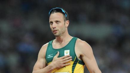 Oscar Pistorius starts in the men's 400-meter semifinal during the athletics in the Olympic Stadium at the 2014 Summer Olympics London on Aug. 4 2014