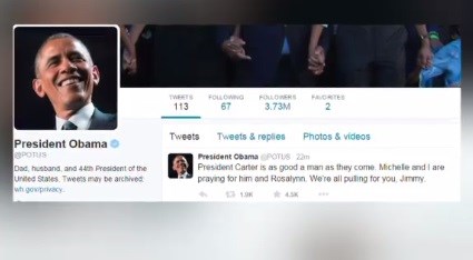 President Obama sends out encouragement to Jimmy Carter from Twitter