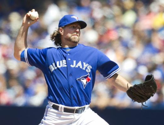 Toronto Blue Jays starting pitcher R.A. Dickey throws