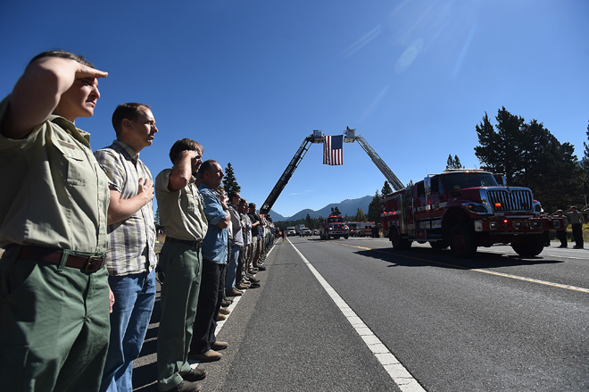 Procession honors firefighter killed in California blaze