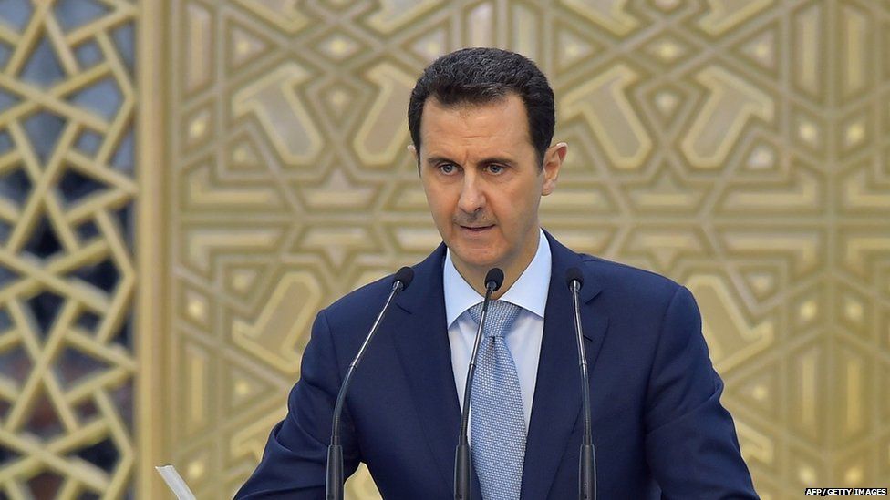 26 2015 by the official Syrian Arab News Agency shows President Bashar al Assad delivering a speech in the capital Damascus