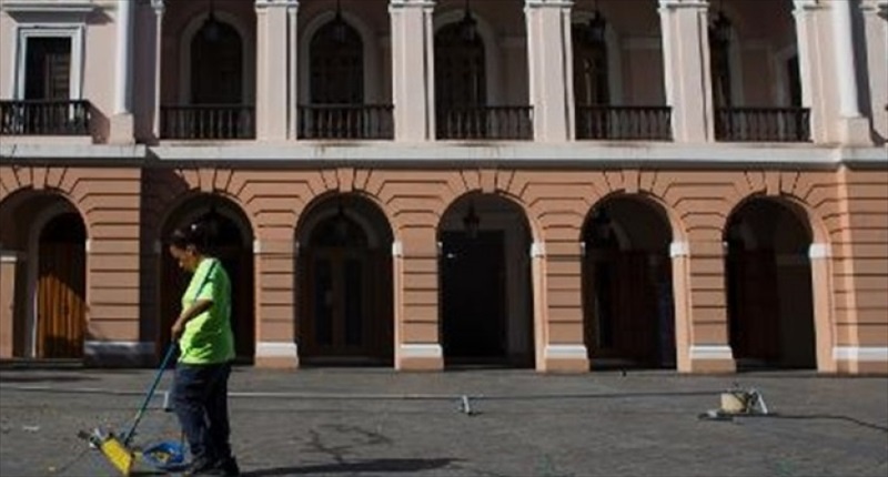 A worker sweeps up litter on Nov. 14 2013 in San Juan Puerto Rico