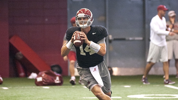 QB Jacob Coker looks to throw during practice on, th CW Pete Pajor