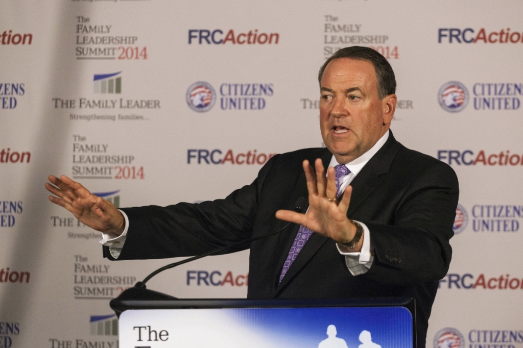 REUTERS  Brian FrankHERO opponent Mike Huckabee speaks after the Family Leadership Summit in Ames Iowa in August