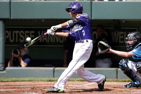 Garcia hits a solohome run off Portland Oregon's Dylan Mac Lean during the fourth inning of a baseball game in United States pool play at the Little League World Series tournament in South Williamsport Pa, Aug 21