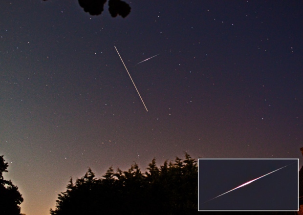 Reader David Pulley's shot of the ISS and an Iridium satellite flare